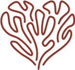 A stylized, abstract design resembling a heart, with wavy, swirling lines in a rich red hue.